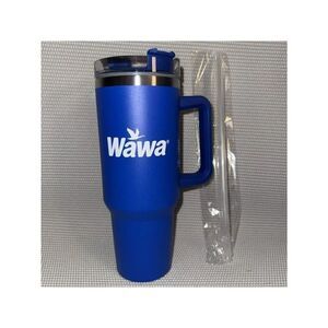 WAWA Blue Stainless Steel 40oz Tumbler Hot Cold Beverage Lid Straw Travel Coffee